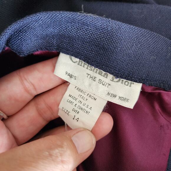 Christian Dior Vintage High Waisted Navy Blue Pleated Midi Skirt Size 14 - Picture 6 of 9